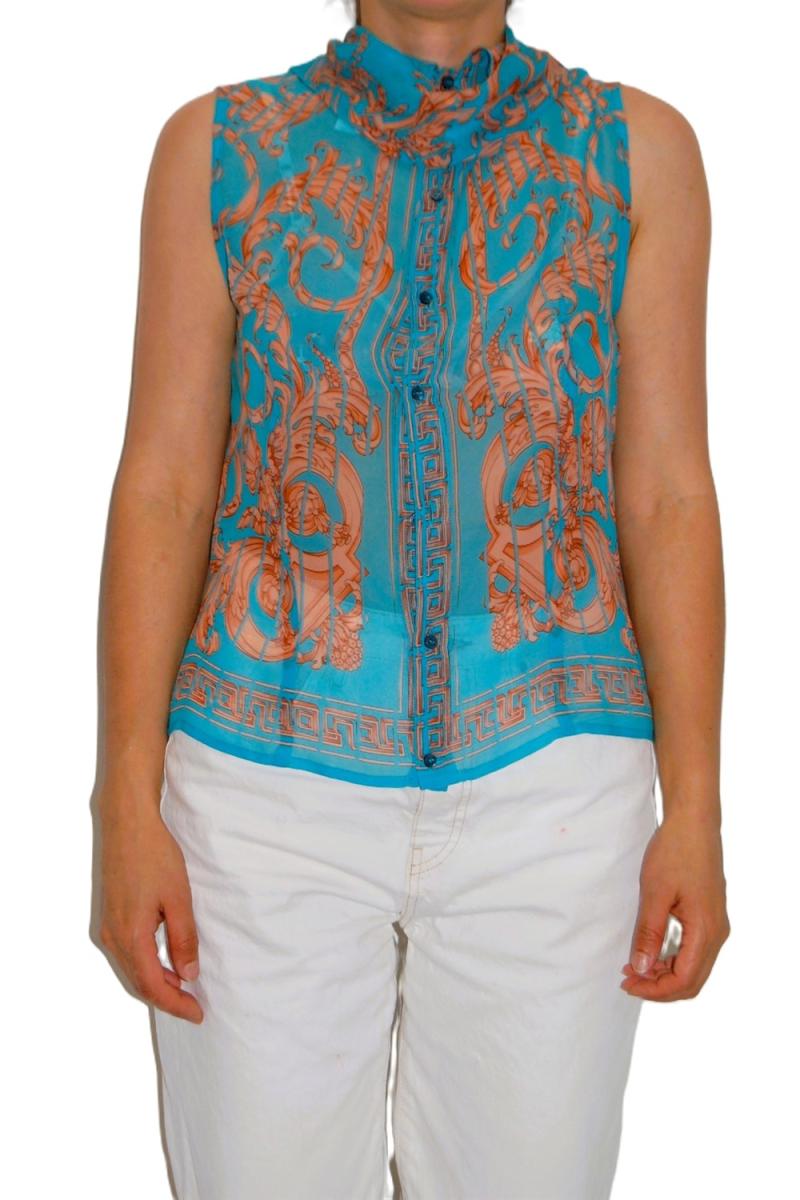 BLUSEN - VERSACE BAROQUE ÄRMELLOSE SEIDEN BLUSE